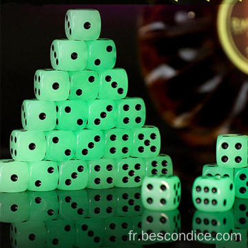 16 mm d6 Six Side Glow in the Dark Dice Set pour le jeu de société Math Teaching